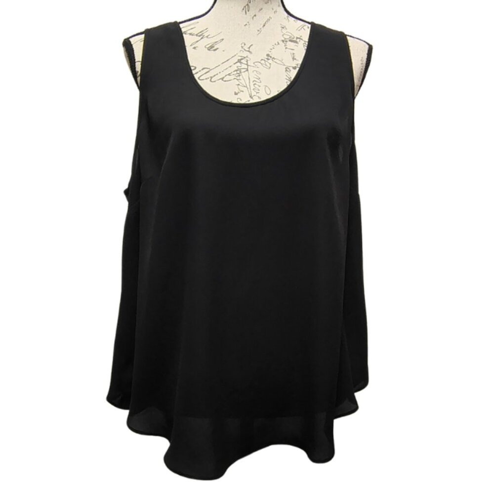 J.Crew‎ Womens Black Drape Semi Sheer Sleevless Blouse Tank Top XL Flowy Boho